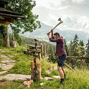 Holzhacken fürs Kaminfeuer
