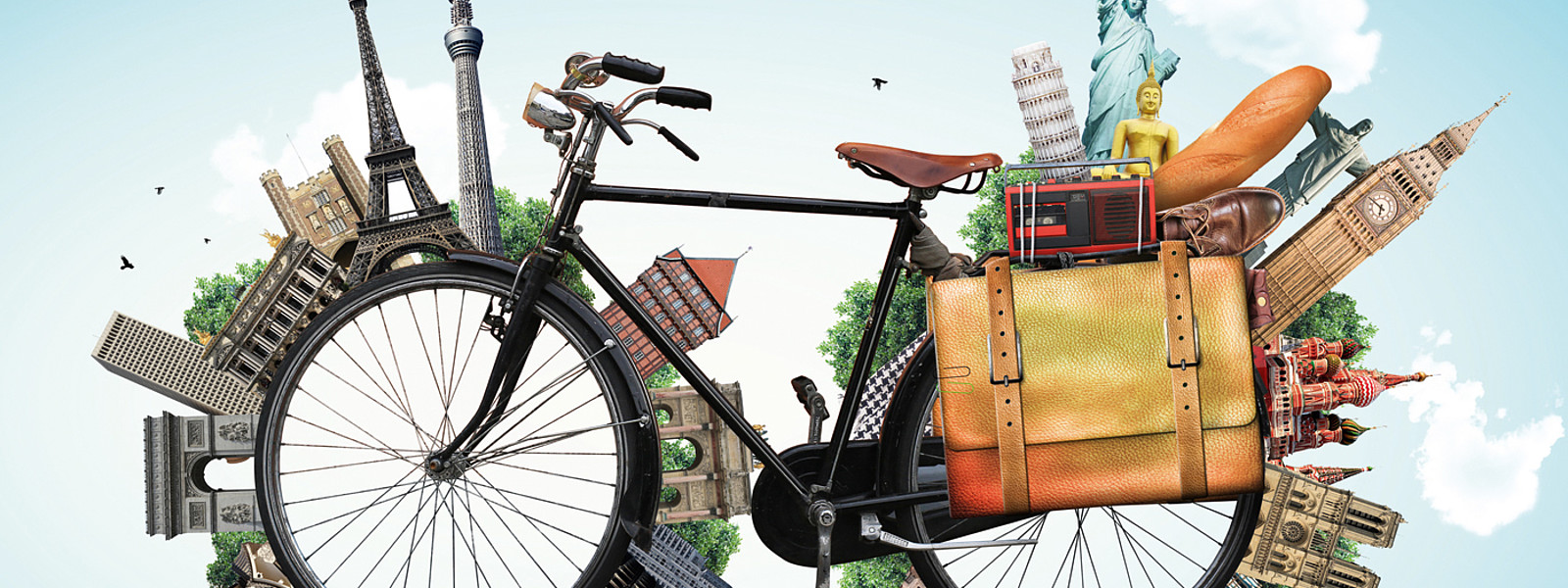 Fahrrad, Eifelturm Freiheitsstatue, ...